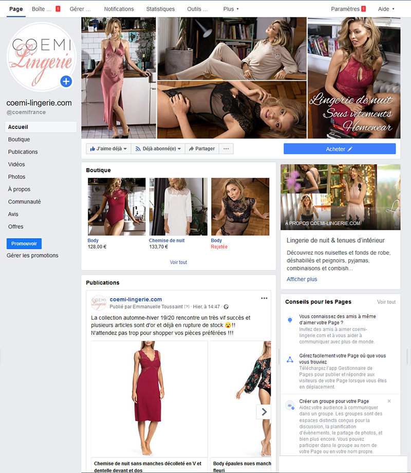 Page pro Facebook - Coemi-lingerie